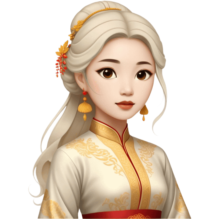 Cinematic Realistic Áo Dài Portrait Emoji, depicted as an elegant traditional Vietnamese dress with flowing graceful lines and delicate patterns, rendered with rich textures and soft ethereal lighting that captures its timeless beauty. emoji