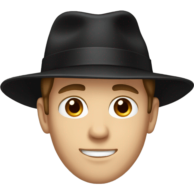 white young man with brown hair and black hat emoji