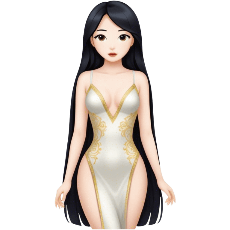 gorgeous Asian girl with long black hair, white skin, and a beautiful body  . Glamorous body  emoji