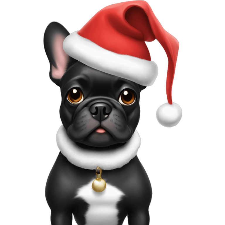 Solid black Frenchie with Santa hat emoji