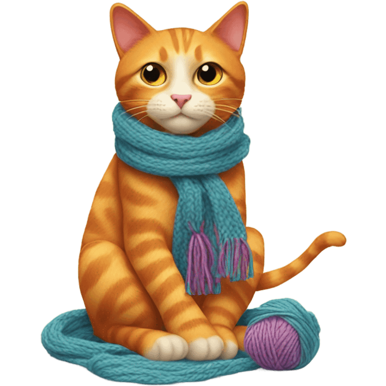 orange cat knitting a scarf emoji