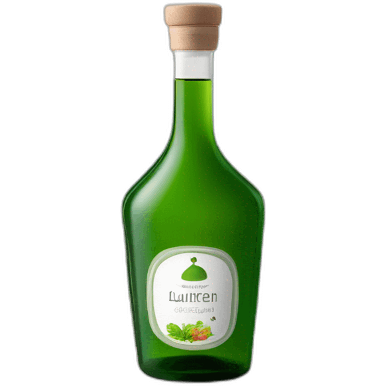 grüner schnaps in einer länglichen flasche mit einem bergdorf auf dem etikett und dem namen "lauterbacher tropfen" emoji