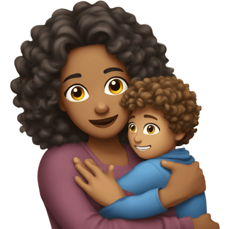 hug mum son light skin long curly hair emoji