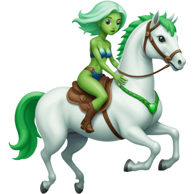 green alien woman rides a white stallion emoji