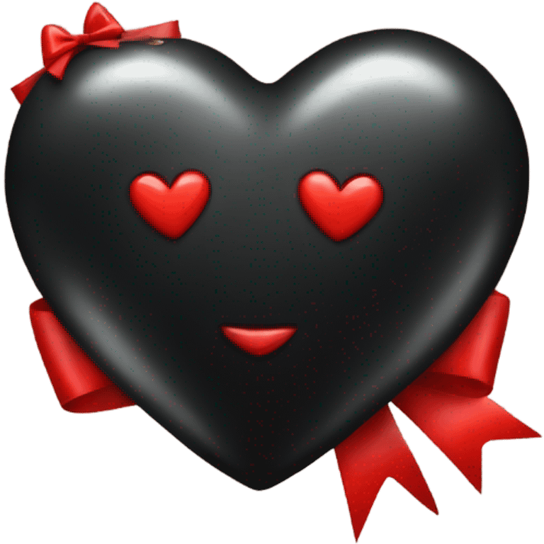 One Very Shiny Black heart emoji wrapped in red bow, realistic emoji