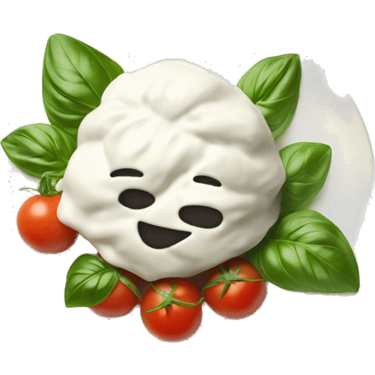 buratta in a plate with tomatoes and basil emoji