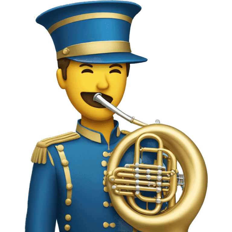 Tuba player in a marching band blue hat emoji