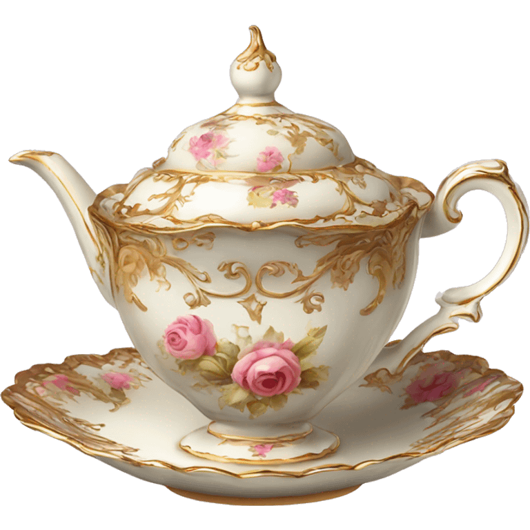 vintage highly detailed rococo tea cup and pot emoji