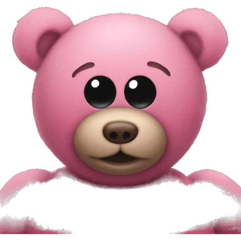 pink teddy bear, missing eyeball, has a little bit of dirt on it emoji