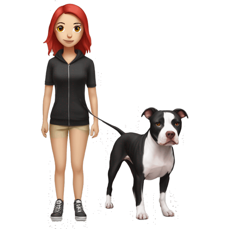 Black and white pitbull with red head girl owner emoji