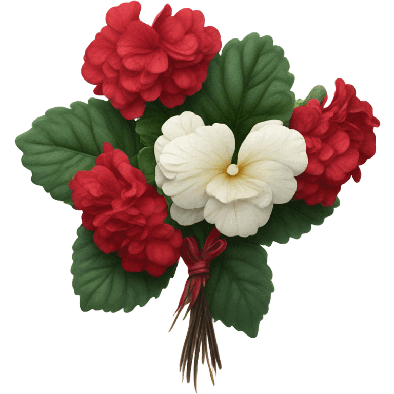 A crimson bouquet of begonias with a velvet ribbon and a feather quill
 emoji