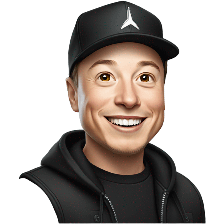 elon musk smiling wearing a black snapback hat emoji