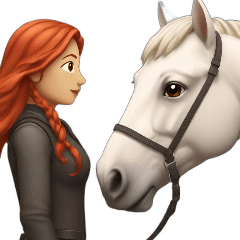 woman with red long hair and a horse next to her emoji