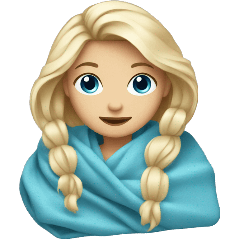 Blond girl with blanket with blue eyes emoji