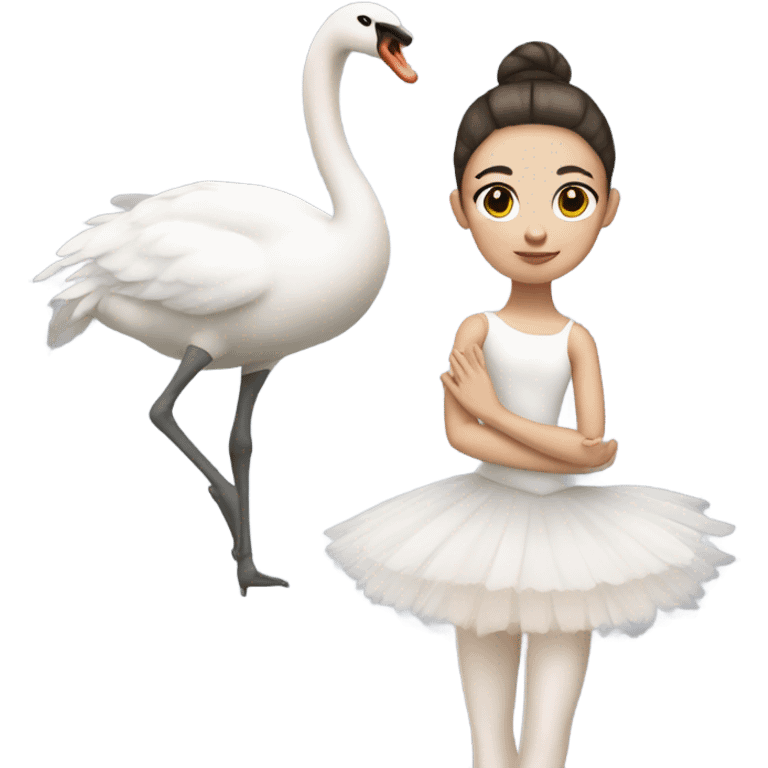 Ballerina with swan dress, white skin, and calm emoji