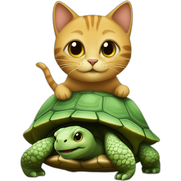 Un chat sur une tortue emoji