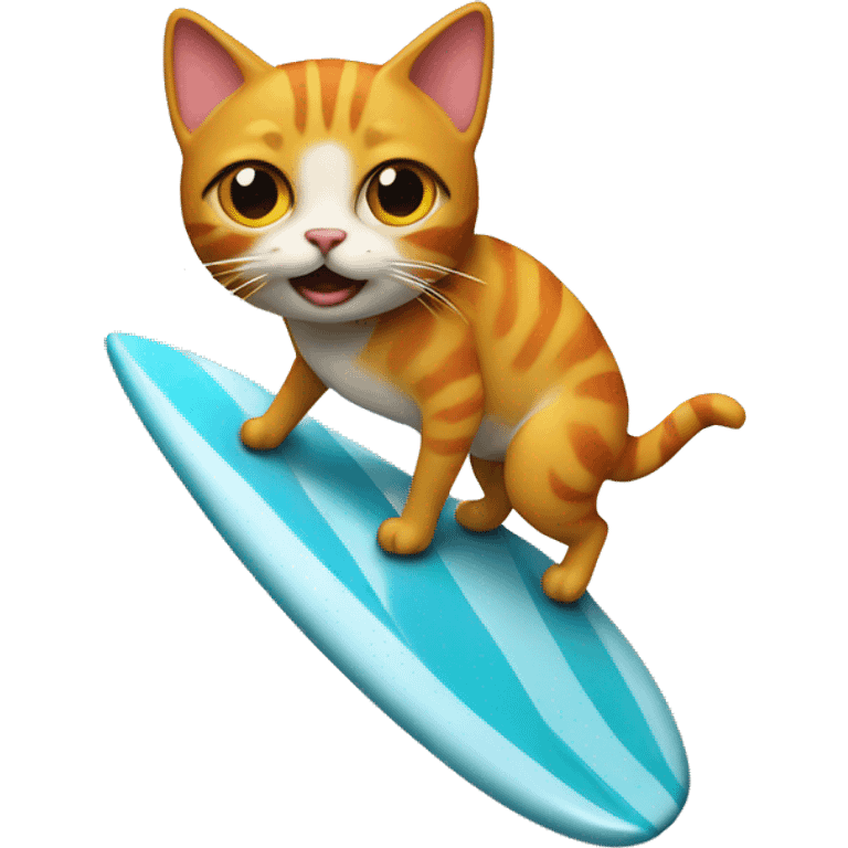 Cat riding a surfboard made out of a fish emoji