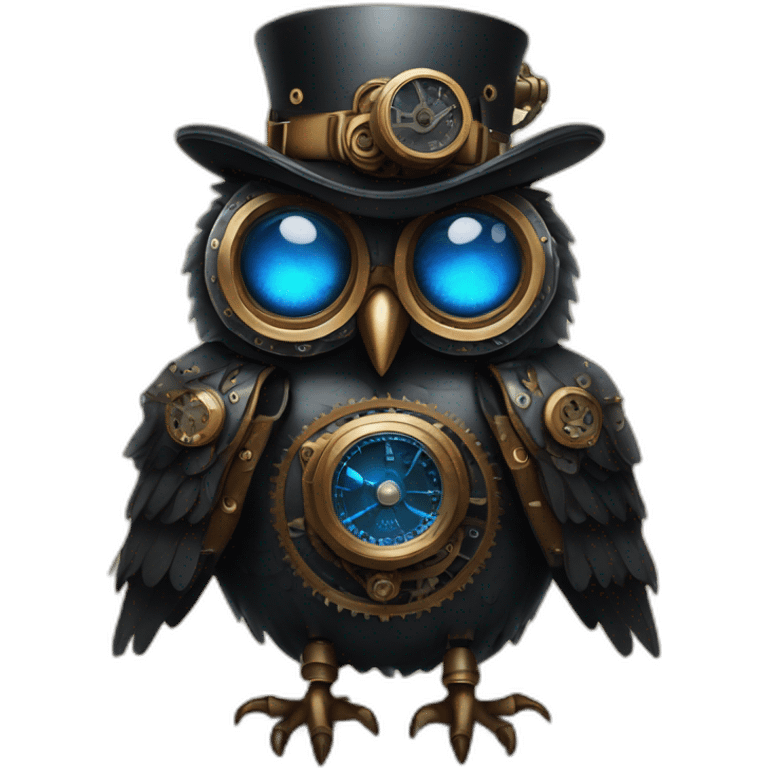 black steampunk owl with blue eyes emoji