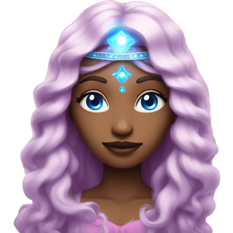 magical diva with pink andromedan skin long hair and blue eyes glowing third eye emoji