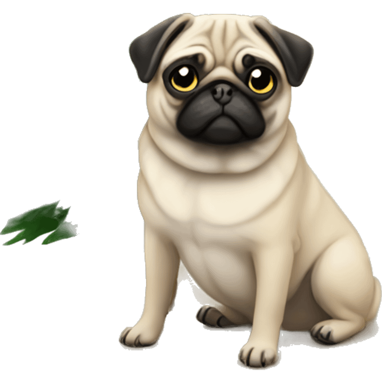 Pug by Christmas tree emoji