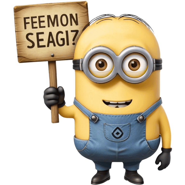 minion holding a sign with an inscription on it FEMOZ emoji