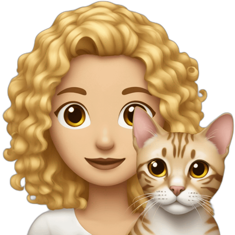 Pretty-curly-blonde-woman-with-bengal-cat emoji