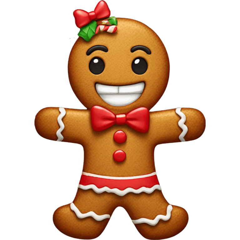 Smiling gingerbread wearing bow emoji