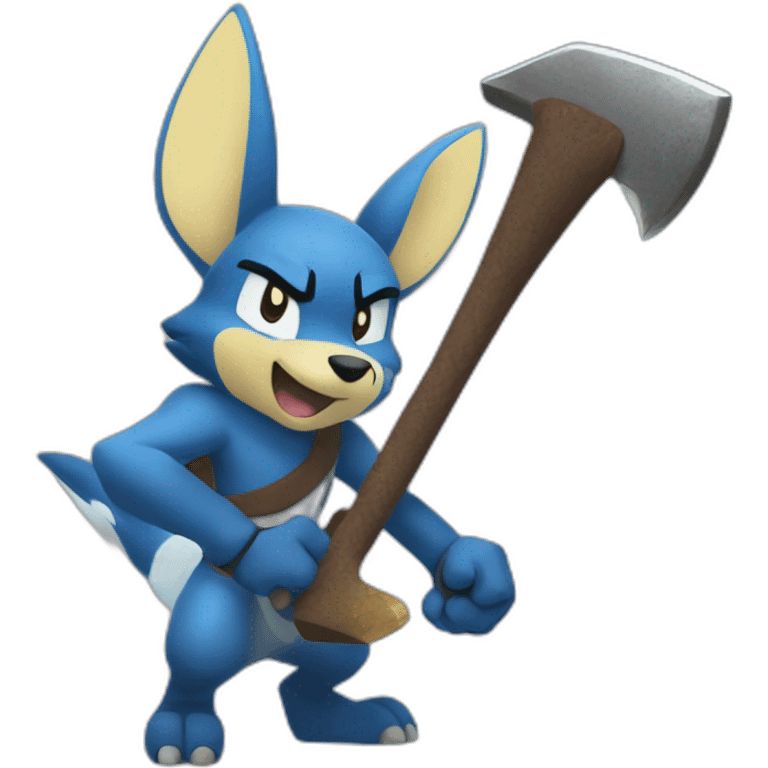 Looney lucario with a hand axe emoji