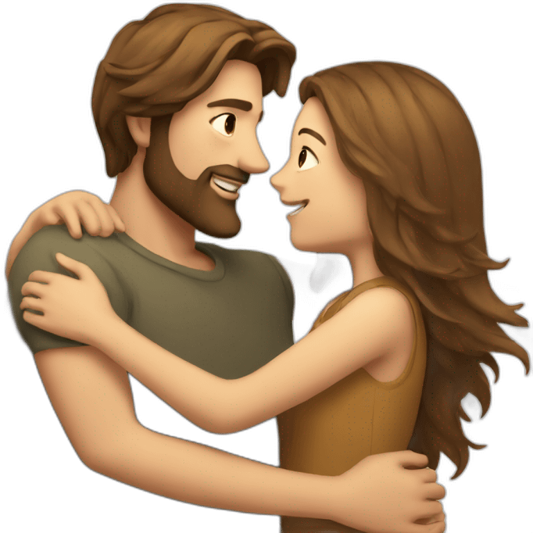 Man with brown long hair with beard hugging girl emoji