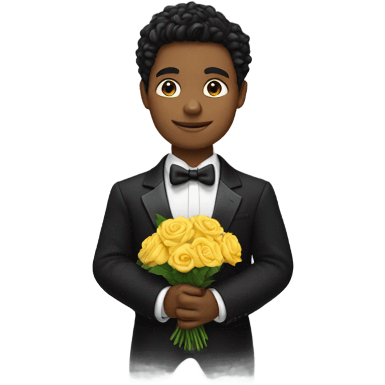 young man in a tuxedo and flowers, his back turned emoji