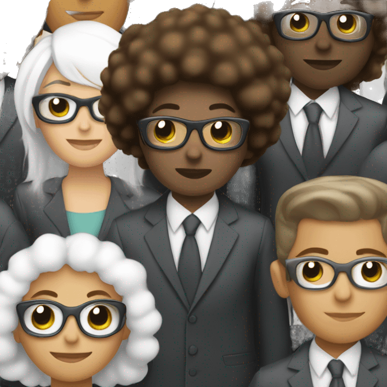 Mujer afro, con hombres blancos y lentes abrazo  emoji