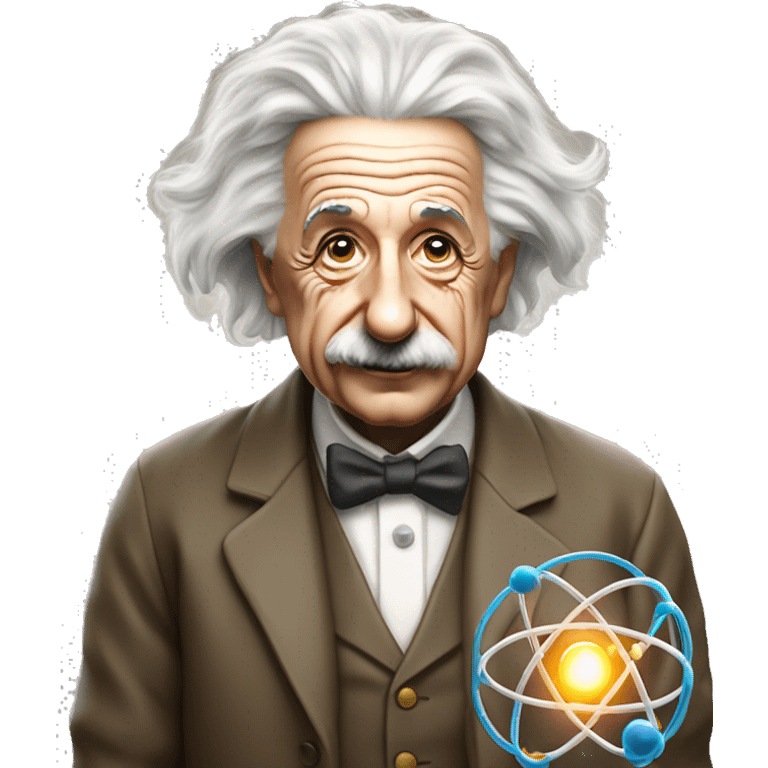 Albert Einstein holding a model of an atom emoji