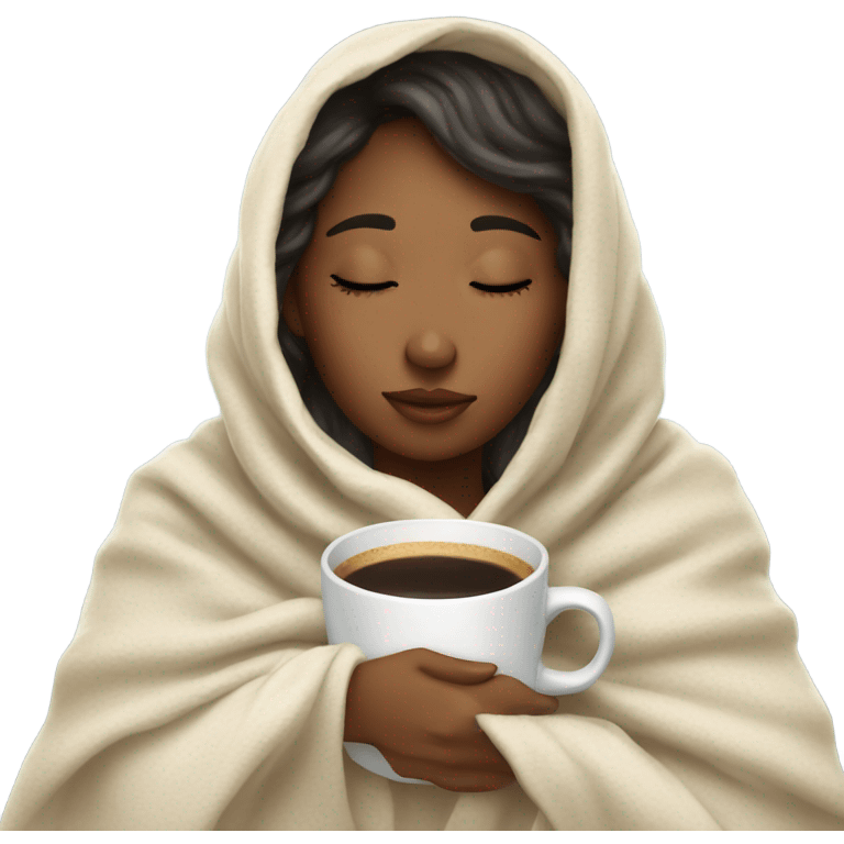 girl inside a blanket sipping coffee eyes closed emoji