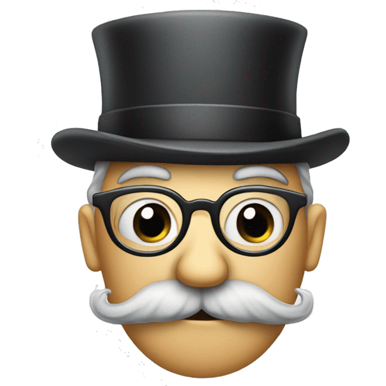 emoji face with top hat and grey bushy mustache and old spectacles emoji