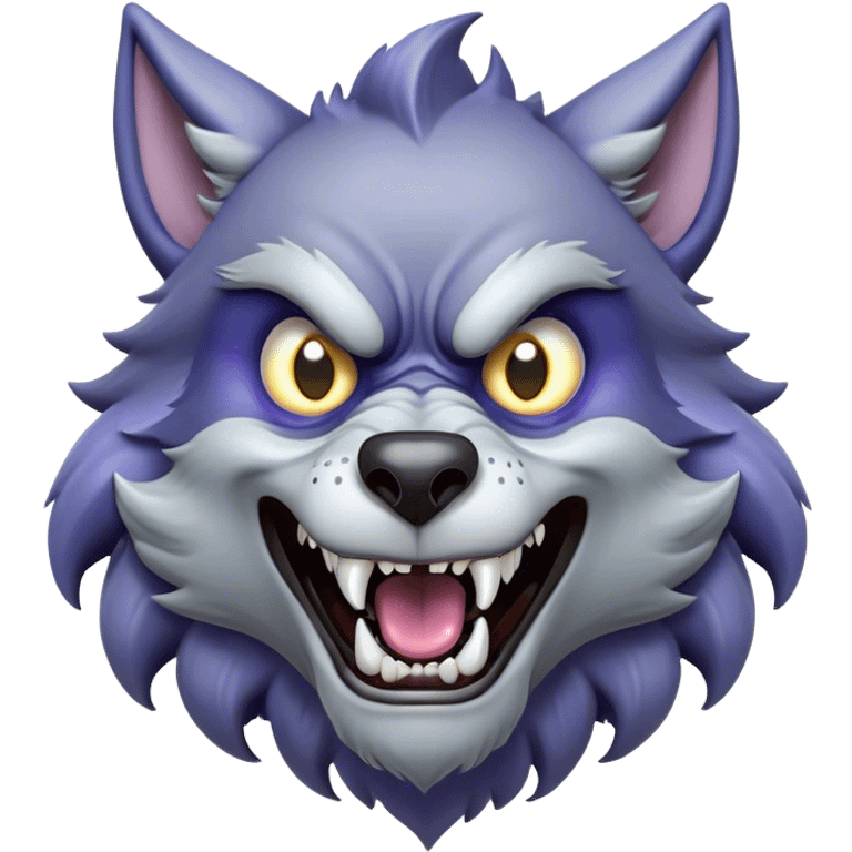 Cinematic Comical Werewolf Portrait Emoji, with a whimsically exaggerated lupine face in vivid moonlit grays and silvers, head cocked in a dramatically shocked expression with comically oversized, wide eyes and a playful snarl, simplified yet hilariously expressive, highly detailed with a soft cartoonish glowing outline capturing the mischievous humor of a werewolf mid-transformation! emoji