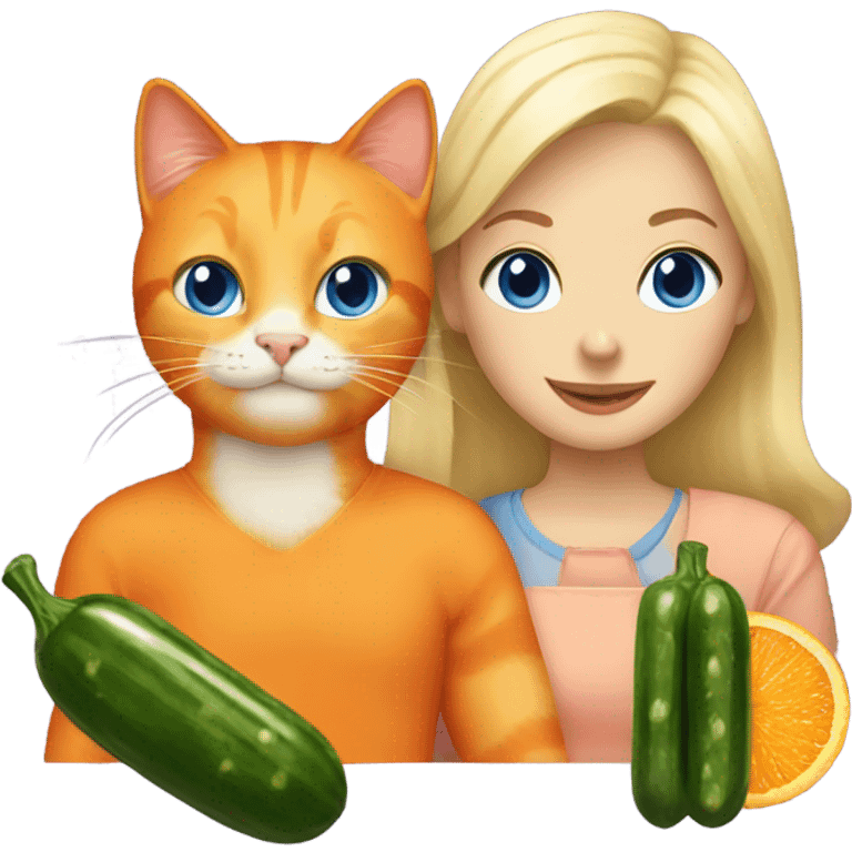 orange cat and blonde woman with blue eyes eating pickles emoji