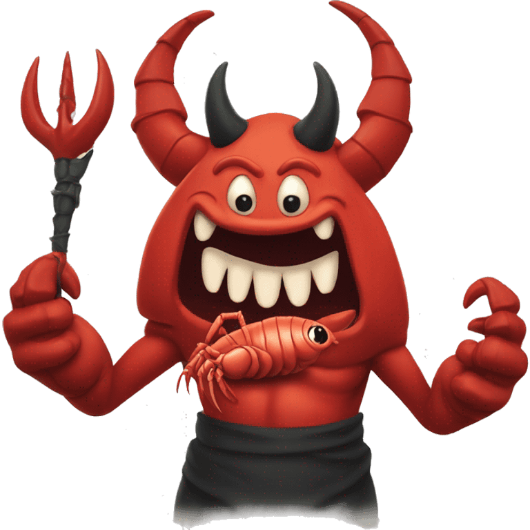 demon holding a lobster, name of emoji included emoji