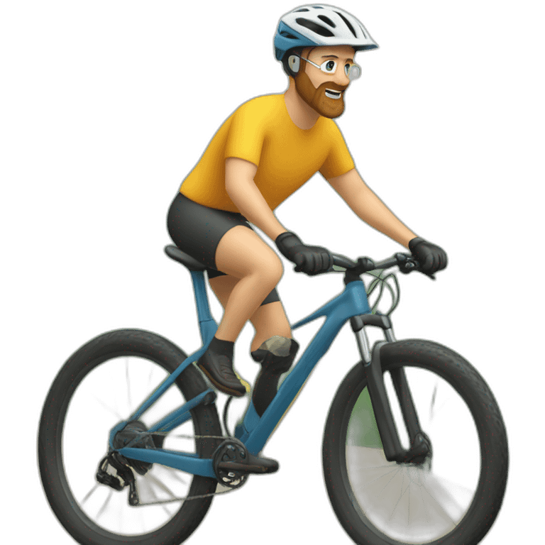 A 50 years old man with blond hair and a blond Beard is driving a mountain bike emoji