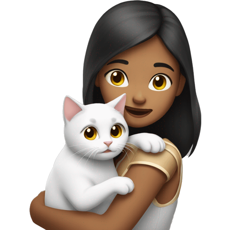 Latin girl hug white cat emoji