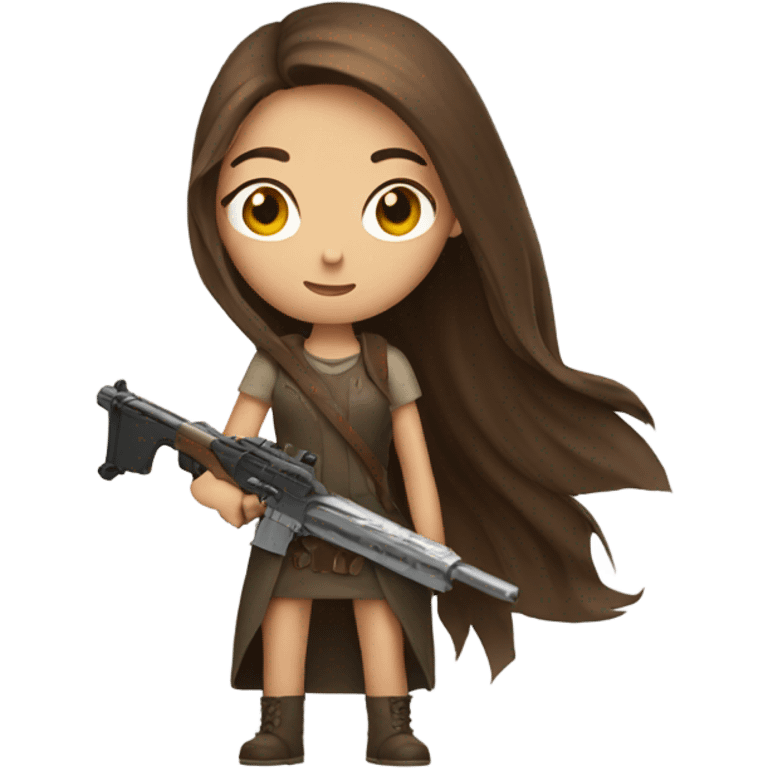 girl with long brown hair holding weapon   emoji