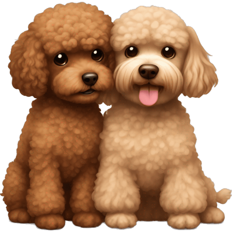 Brown tiny poodle and light brown shitzu hugging emoji