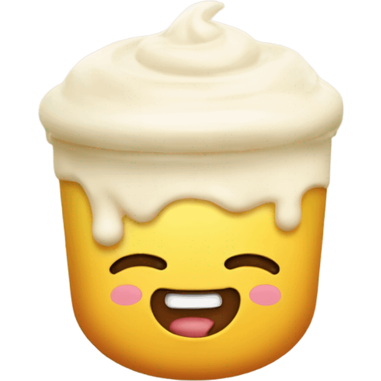 Smiling emoji with mayonnaise on top of it, blushing satisfied  emoji