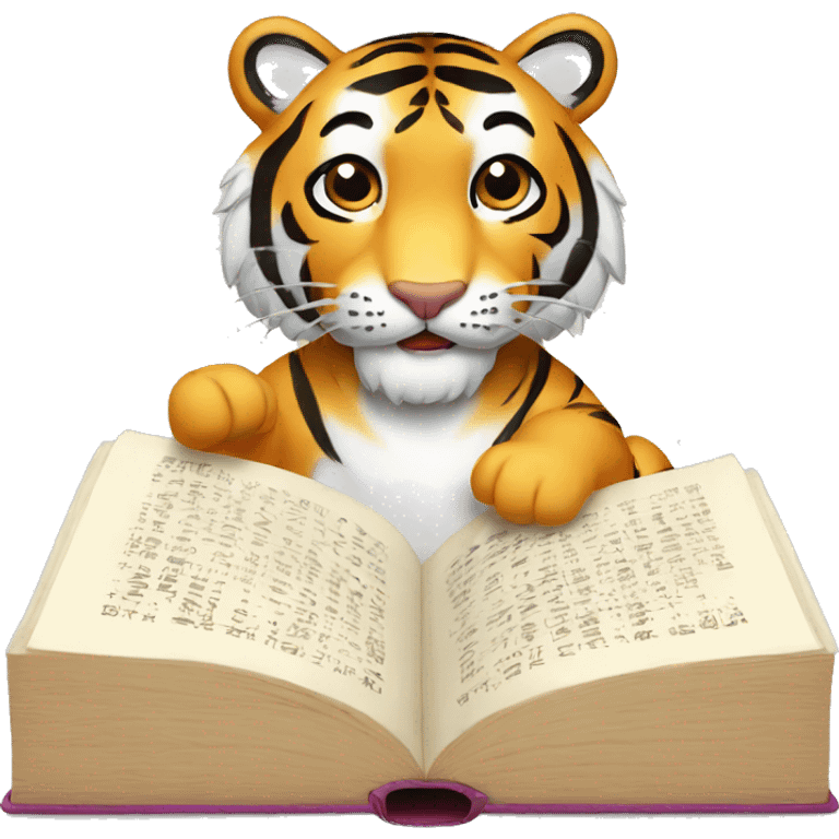 Tiger reading from the open korean book emoji