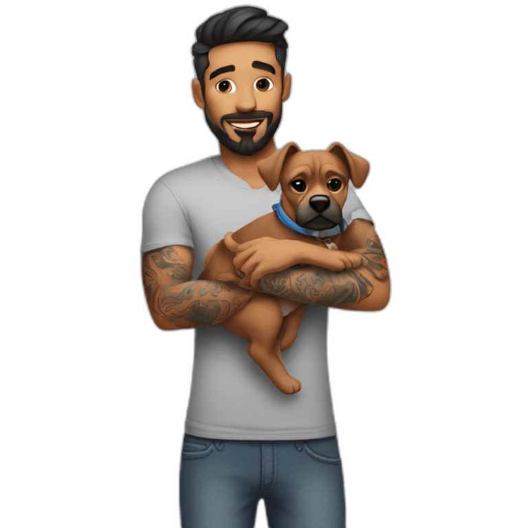 tattooed man adult with a baby dog in her hand emoji