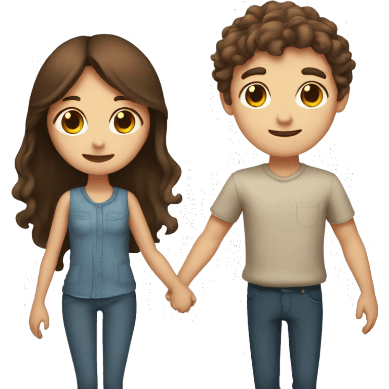 brown haired boy holding hands with long brown haired girl emoji