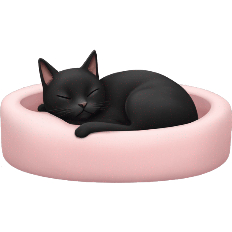 black cat sleeping in pale pink cat bed emoji