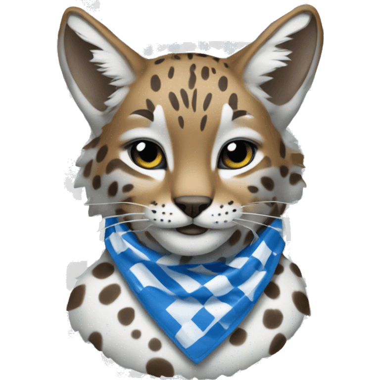 bobcat wearing blue and white checkered bandana around its neck emoji