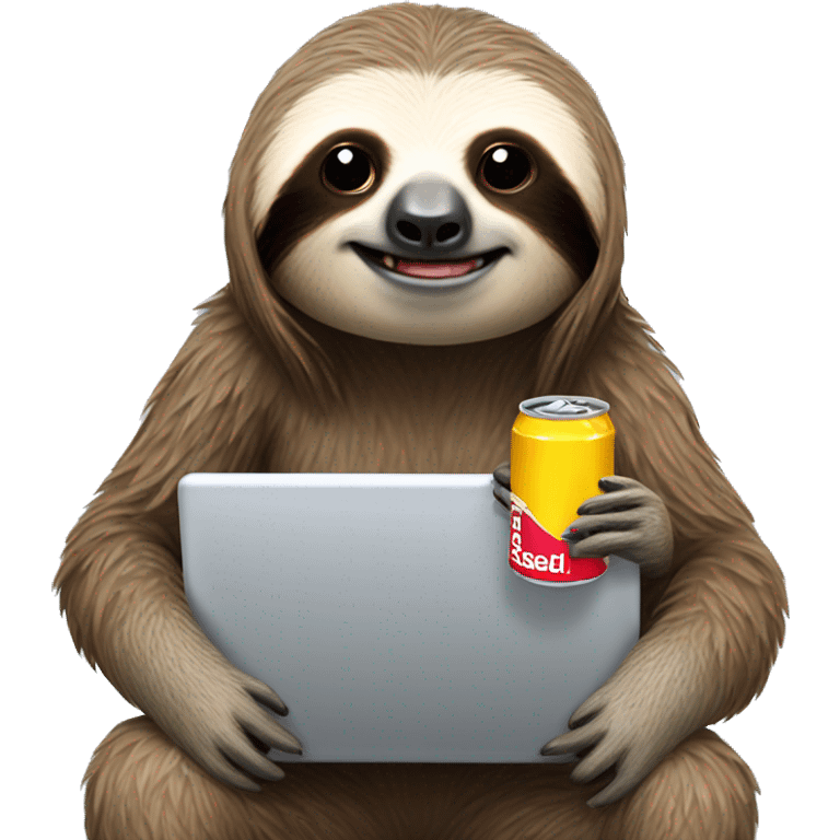 sloth with RedBull can and laptop emoji