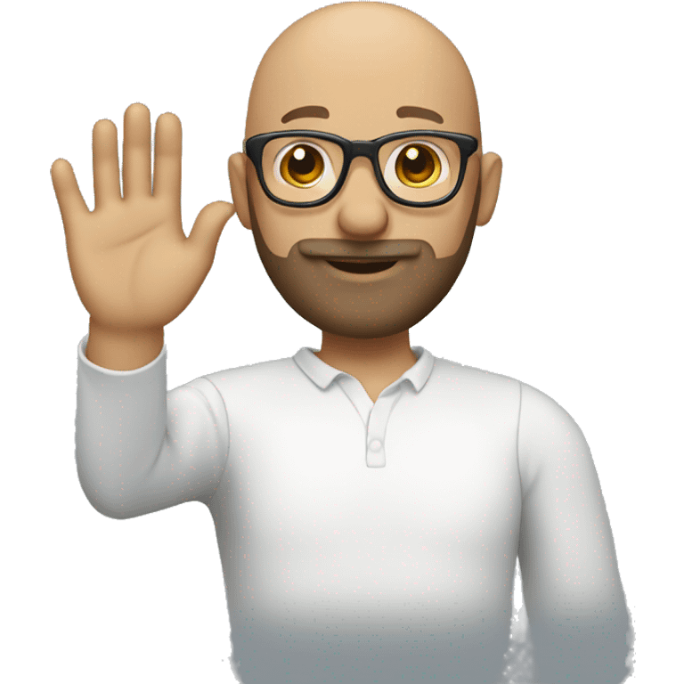 bald guy, wearing glasses, with dark blonde beard, waving hand emoji