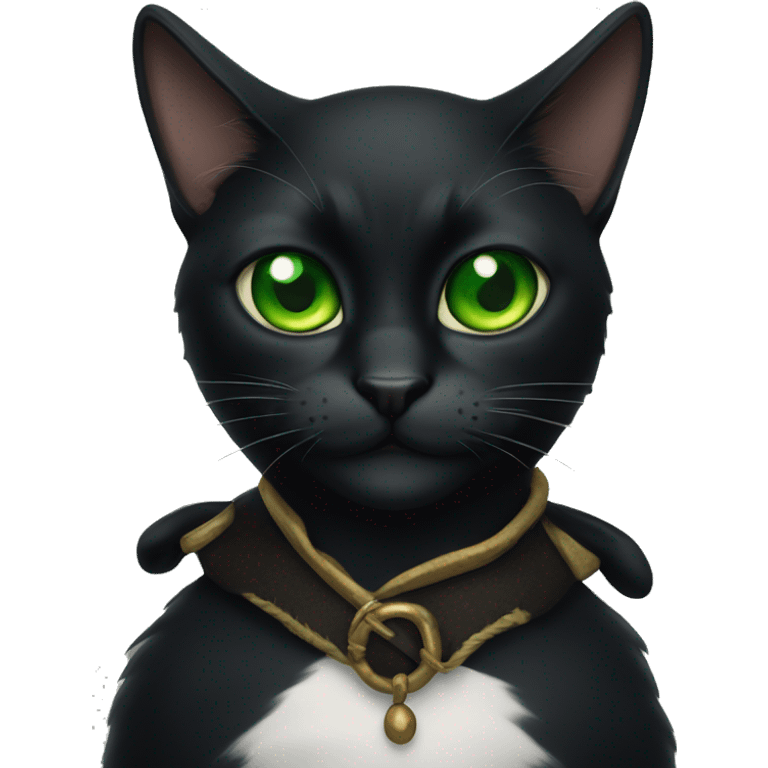 Black cat , green eyes, pirate eyes emoji